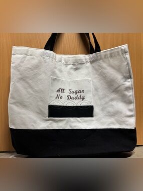 Canvas Two-Tone Tote Bag in White and Black with custom embroidery